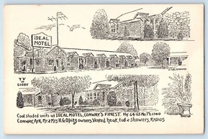 c1940 Conway Arkansas Vintage Postcard Cool Shaded Ideal Motel Exterior Building - Picture 1 of 2
