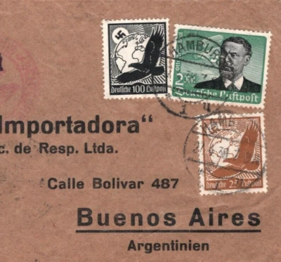 GERMANY ZEPPELIN Air Mail 1938 Cover ARGENTINA Buenos Aires Hamburg MA1955 - Image 1 of 4