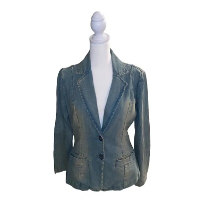 Chaqueta Blazer Rampage Jean Co Para Mujer Azul Denim Ajustada Talla S Foto 1 de 4