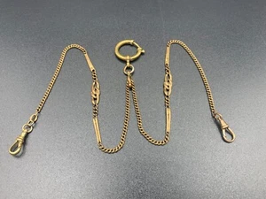 Antique AM DOUBLE RF Gold Plated Pocket Watch Chain Fancy Link Marked c.1920's - Picture 1 of 11