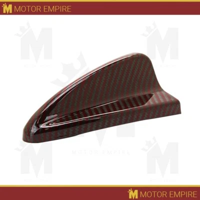 Antena automática ficticia de aleta de tiburón techo rojo fibra de carbono real brillante universal Foto 1 de 4