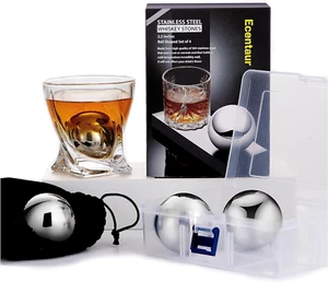 Large Whiskey Stones Stainless Steel Metal Ice Cube Reusable Balls 2.2" Gift Set - Picture 1 of 12