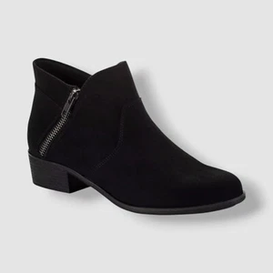 Sun + Stone Women's Black Mirco Adelinee Double Zip Ankle Booties Shoe Size 10 - Picture 1 of 6