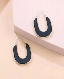 Black Minimalist Wooden Hoop Drop Earrings Design Ethnic Boho Retro Jewelry UK - Picture 1 of 4