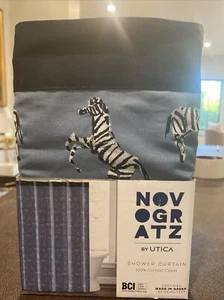 Zebras I’m Love 100% Cotton Fabric Shower Curtain 72" x 72" NOVOGRATZ Blue - Picture 1 of 6