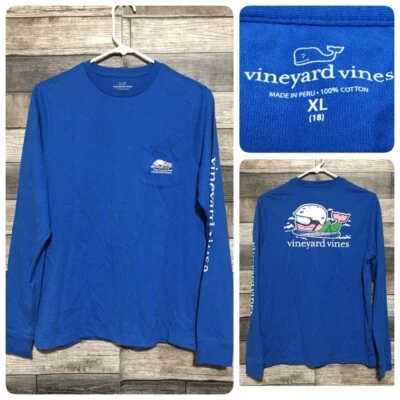 Camiseta Vineyard Vines Bolsillo Ballena Juvenil XL Azul Manga Larga Camisa Cuello Redondo Foto 1 de 4
