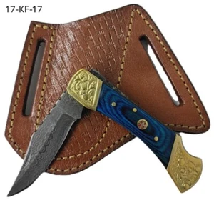 10 PC CUSTOM HAND FORGED DAMASCUS Steel Folding Lockback Pocket Knife W/Sheath - Picture 1 of 7