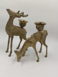 Brass Deer Candle Holders Set Of 2 For Taper Candles Vintage - Picture 1 of 15