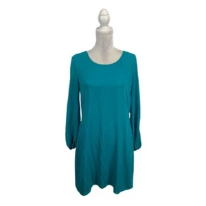 Belle Badgley Mischka Teal Shift Dress Long Sleeve Back Zip Georgette Lined 10 - Picture 1 of 9