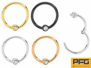 1pc 18G Surgical Steel Gem BCR Segment Hoop Septum Lip Nose Ball Closure Ring - Picture 1 of 21