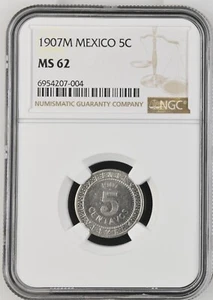 1907 M Mexico 5 Centavos NGC MS 62 - Picture 1 of 2