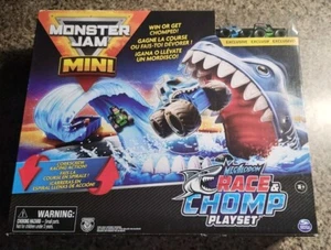 Monster Jam Mini Megalodon Race and Chomp Playset 2 Mini Trucks in 1:87 Scale - Picture 1 of 2