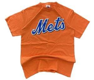 Y2K New York Mets David Wright Shirt M Spellout MLB Baseball Orange Blue Mens - Picture 1 of 7