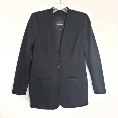 Madewell Blazer Womens 2 Black One Button Viscose Workwear Career Jacket Office - Image 1 of 4