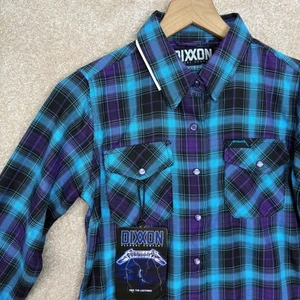 DIXXON FLANNEL Button Down Shirt Womens Small Blue Metallica Ride the Lightning - Picture 1 of 9