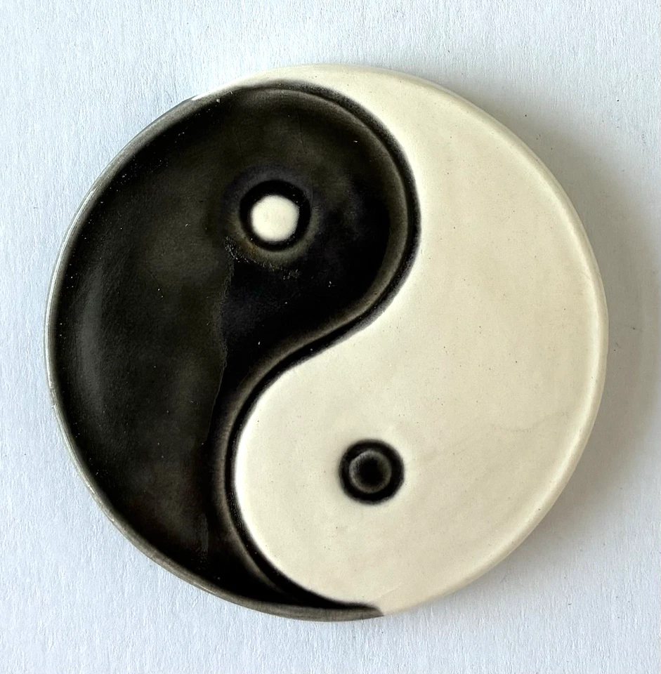 Mosaic Focal Yin Yang Taijitu Symbol Handmade Tile Mixed Media Assemblage Art - Image 1 of 3