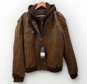 FLAVOR Lederjacke Herren Gr. 3XL Braun Motorrad Bomberjacke Kapuze Neu mit Etikett - Bild 1 von 6