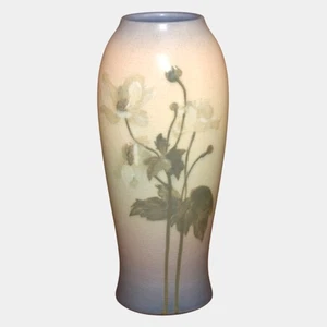 Vaso floreale Rookwood Pottery 1914 smalto pergamena dipinto a mano blu pesca 2040E - Foto 1 di 6