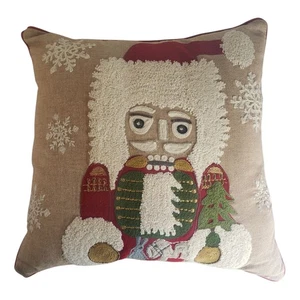 Pottery Barn Crewel Nussknacker Weihnachtskissen 18 x 18 Perlen Neu mit Kissen - Bild 1 von 3