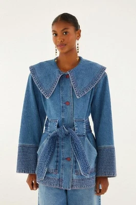 NWT AUTH FARM RIO Denim Collared Belted Trench Coat Jacket Sz EXTRA SMALL XS - Image 1 of 4