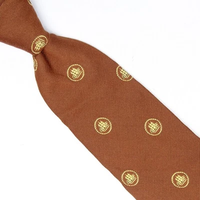 VTGG 1950s Frank Leonard Polyester Silk Necktie Brown Gold Ship Crested Clubs  - Image 1 of 4