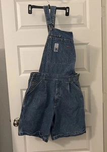 VTG Mens Denim Bib Overall Shorts Loose Fit One Shoulder 100% Cotton SZ 34 90s - Picture 1 of 17