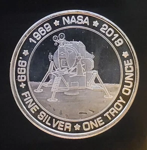 2019 NASA Apollo 11 Moon Landing Bullion Vtg-999 Silver 1 Oz Ounce Art Bar Rounb - Picture 1 of 2