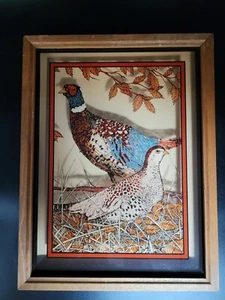 Vintage Beautiful Vitrage Birds Painting On Glass Wood Frame - Picture 1 of 5