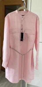 Vestido recto OUi para damas rosa suave 100 % lino puro con cinturón nuevo con etiquetas talla 42 UK 16 - Imagen 1 de 4
