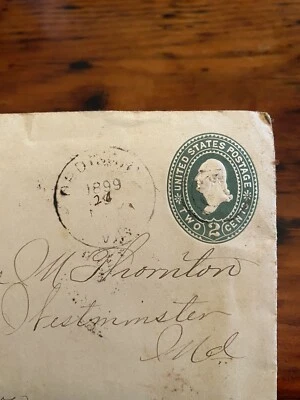 1899 Used 2C Green Washington Stamped Envelope Cover Ordinary VA Cancel w Letter - Image 1 of 4