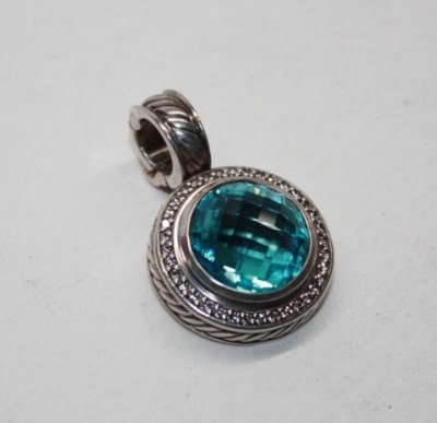 Rare! David Yurman Sterling Cerise Blue Topaz & Diamond Enhancer Pendant [054GRA - Image 1 of 4