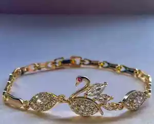 Swan Beauty Bracelet 2.50Ct Round Cut Lab-Created Ruby 14K Rose Gold Plated 7" - Picture 1 of 6