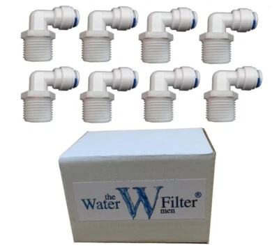8 Pack Push Fit Tube 1/4 x 1/4" Male Elbow Quick Connector (RO HMA Filter) - Image 1 of 2