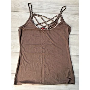 Canotta donna rossa marrone senza maniche spaghetti strap scollo a scoop Bling M nuova - Foto 1 di 6