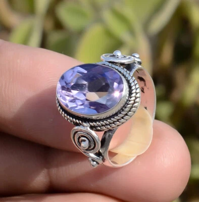 Faceted Purple Amethyst Gemstone Man's Ring 925 Sterling Silver Art Jewelry Ring - Image 1 of 4