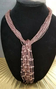 Collana Vintage Perline Semi Malva, Perline Bicono Bugle Più Fili con Nappa  - Foto 1 di 10