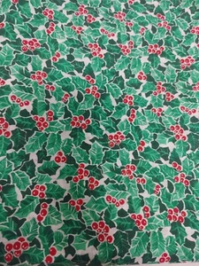 2.3 Yds Vtg. RJR Fabric Christmss Holly Berries Fabrics Holly on White (#142) - Picture 1 of 5