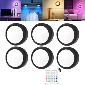 6Pcs Dimmable RGBW LED Lights Closet Under Cabinet Puck Light with Remote - Picture 1 of 12