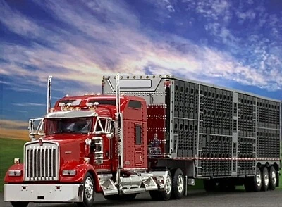 1/64 DCP KENWORTH W900L W/ 86" STUDIO SLEEPER & WILSON TRI AXLE CATTLE TRL - Image 1 of 4