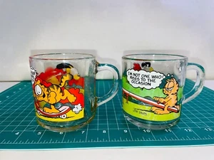 Garfield McDonald's 1978 Vintage Collectible Clear Glass Coffee Mugs Set of 2 - Picture 1 of 10