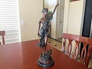 ANTICA STATUA VITTORIANA CHARLES VALTON BRONZO FRANCESE DAMA GIUSTIZIA c.1900 usata in ottime condizioni - Foto 1 di 9