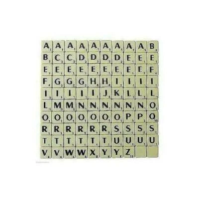 TILES IVORY/BLACK LETTERS FULL SET 100 PIECES -PLASTIC IVORY COLOURED - Image 1 of 4