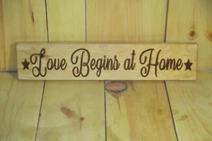 Love begins at home Country farmhouse cabin Rustic Primitive wood Sign USA - Picture 1 of 2