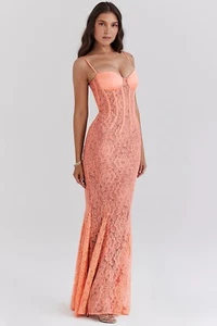 Maxi Vestido HOUSE OF CB 'Cordelia' Sorbete Encaje Godet XS 6/8 3023 - Imagen 1 de 9