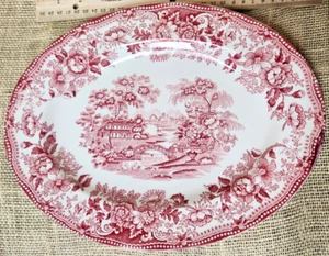 Staffordshire Tonquin 12 1/2" Platter, Oval, Alfred Meakin Pink & Red, excellent - Picture 1 of 4