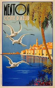 MENTON COTE D'AZUR Vintage French France Travel Poster Metal Sign Plaque Pub Bar - Picture 1 of 3