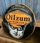 Vintage OILZUM MOTOR OIL White & Bagley Co Porcelain Gas Pump Plate Domed Sign