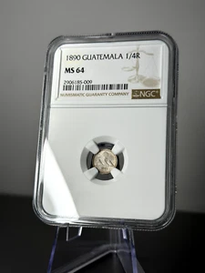 1890 Guatemala 1/4 Real Silver Coin NGC Certified MS 64 - Picture 1 of 2