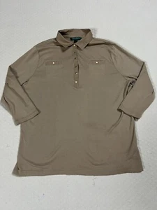 Lauren Ralph Lauren Safari Hemd 3/4 Ärmel Goldknöpfe | Hellbraun | Damen Größe 1x - Bild 1 von 11