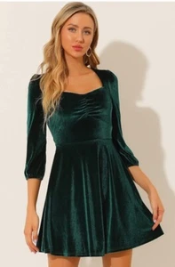 Allegra K Green Square Neck Velvet Mini Dress Womens Size Medium (1159) - Picture 1 of 7